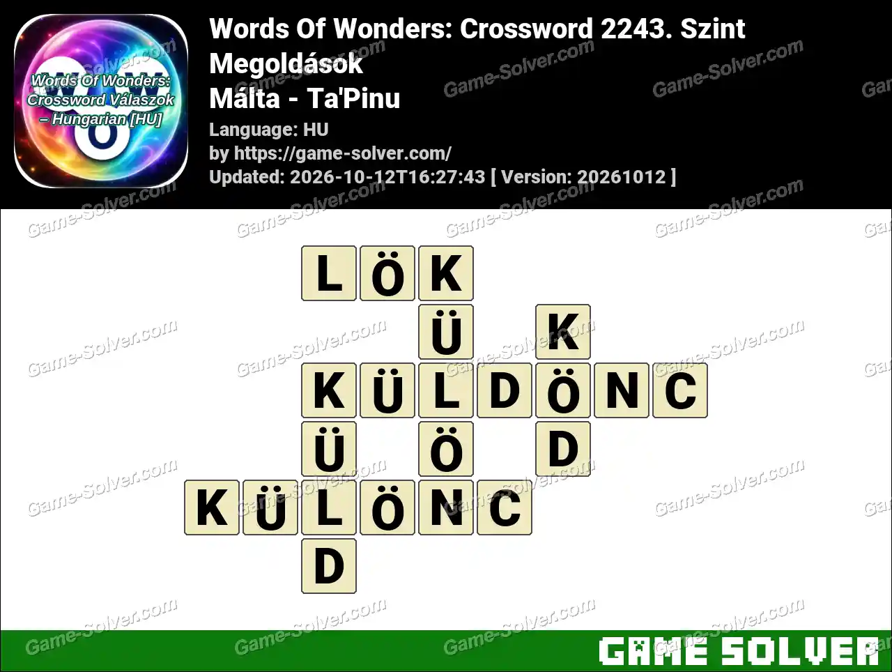 Words Of Wonders: Crossword 2243. Szint Megoldások – Málta – Ta’Pinu